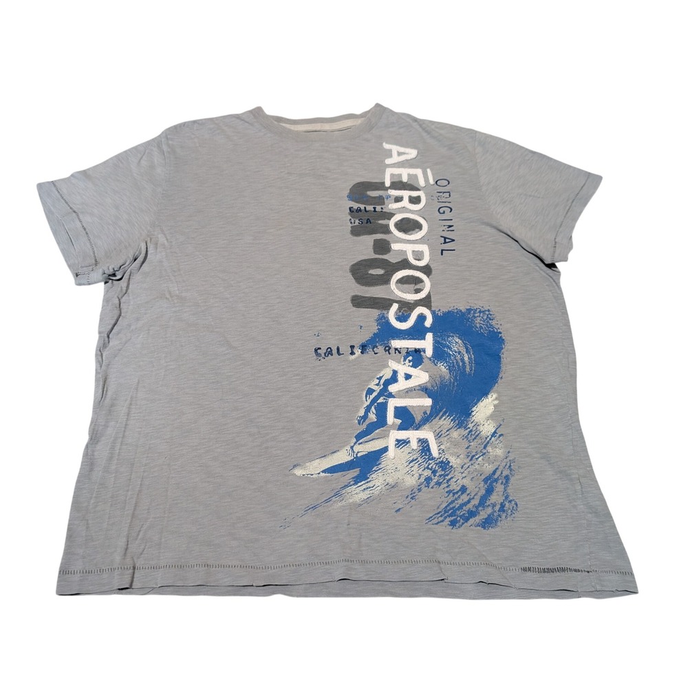 Aeropostale T-Shirt Women XXL Grey Surf Graphic Logo Embroidered Cotton Tee